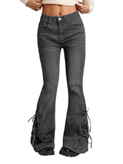 Women Bell Bottom Jeans Stretchy Flare Mid Rise Embroidery Vintage Denim Pants 90s Outfits Y2k Clothes