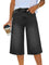 EMMIOL Bermuda Jean Shorts for Women Mid Waisted Denim Shorts | Knee Length, Baggy Jorts, Elastic Waist, Wide Leg, Jean Shorts with Pockets, Daily, Concert, Party, Relaxed Fit