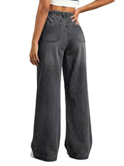 EMMIOL Wide Leg Baggy Jeans for Women Mid High Waisted Stretchy Denim Pants | Pull On Elastic Waist Jeans BBL Y2K Straight Leg Trousers Trendy Outfits