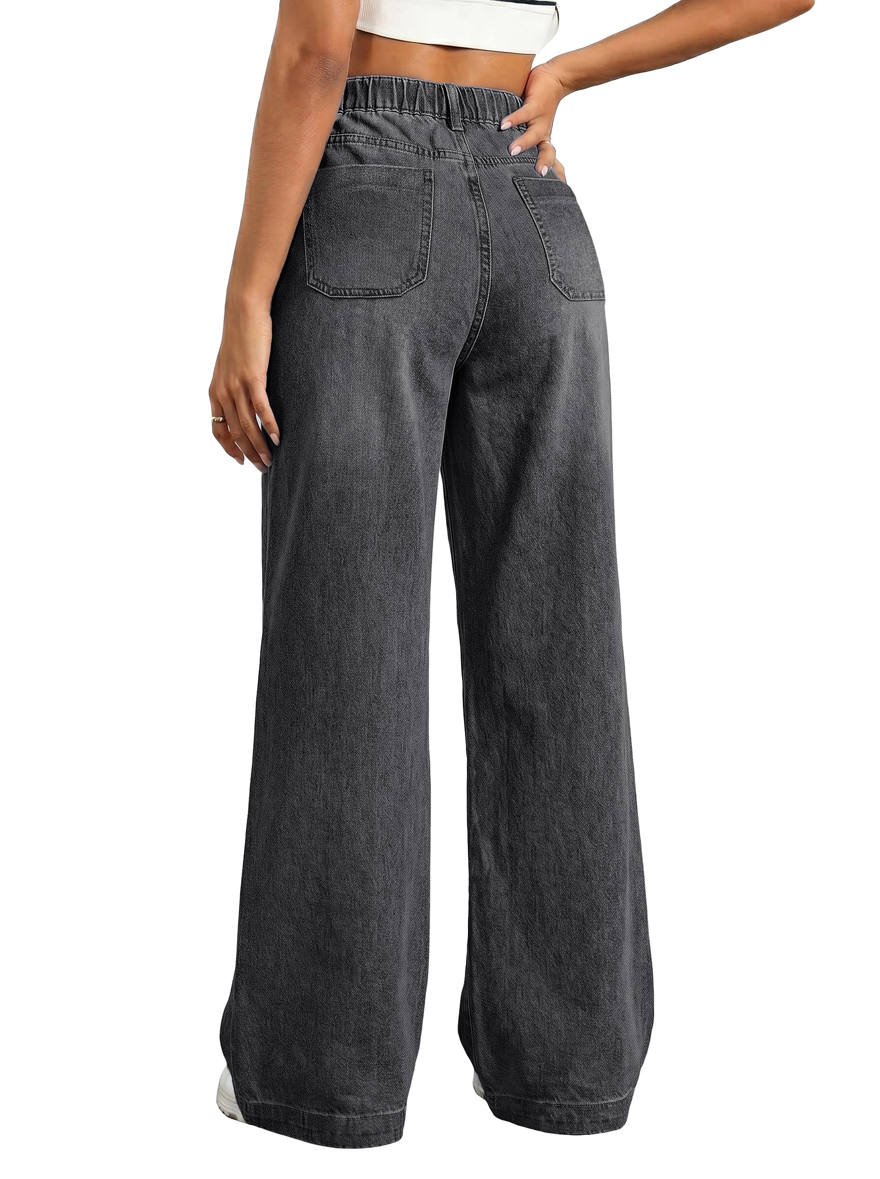 EMMIOL Wide Leg Baggy Jeans for Women Mid High Waisted Stretchy Denim Pants | Pull On Elastic Waist Jeans BBL Y2K Straight Leg Trousers Trendy Outfits