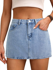 EMMIOL Jean Skirts for Women Mid Rise Summer Denim Skirt with Undershorts | Trendy Y2k Clothes Cotton-blend Denim Mini Skirt with Built-in Undershorts, Parties, Festivals, Dates, Vacations