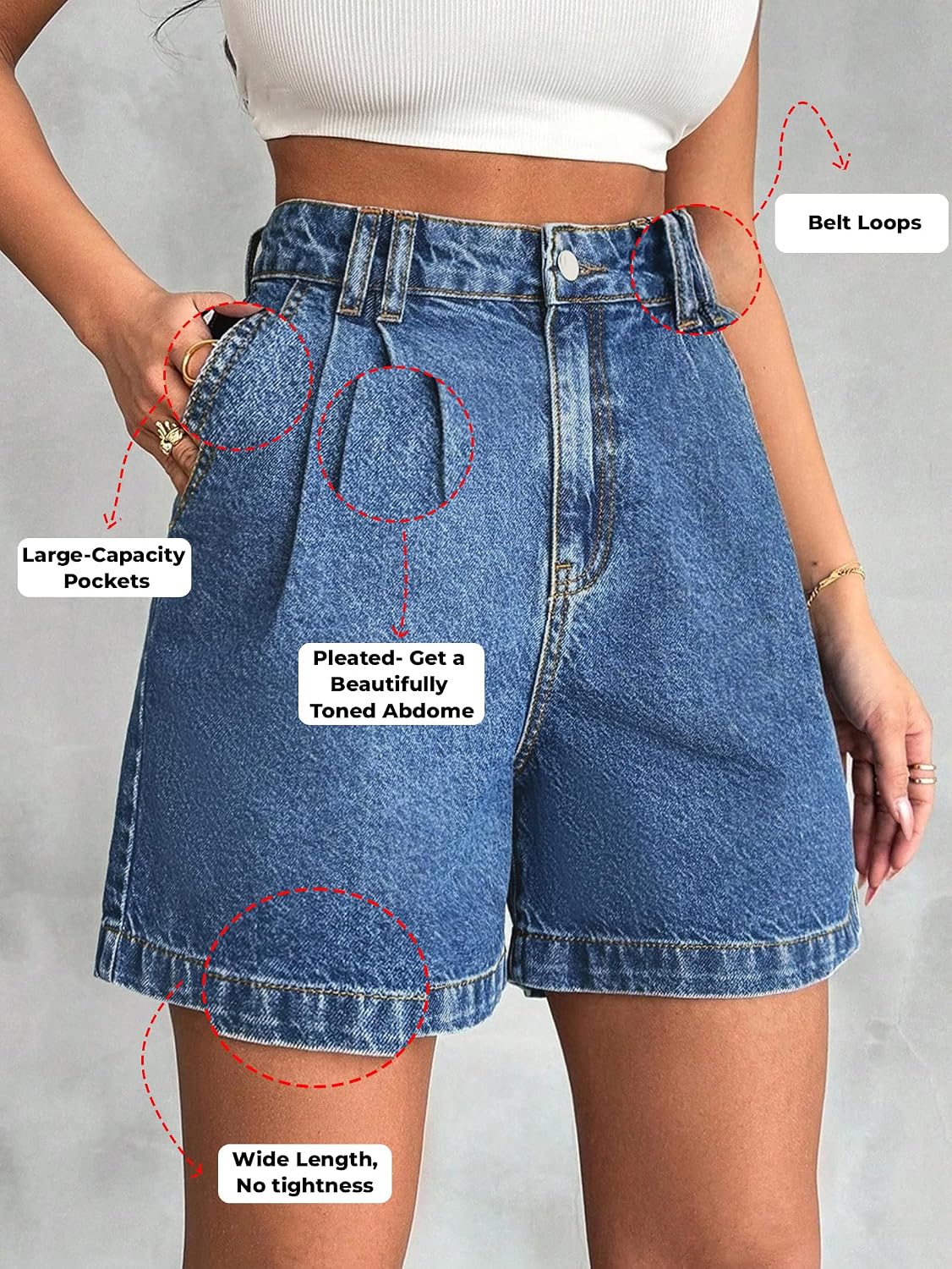 EMMIOL Jean Shorts for Women High Waisted Wide Leg Stretchy Denim Shorts | Casual Summer Jorts with Pockets, Lightweight Cotton Shorts for Vacation Beach Outfits