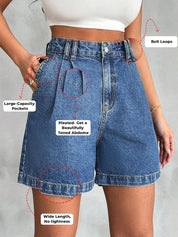 EMMIOL Jean Shorts for Women High Waisted Wide Leg Stretchy Denim Shorts | Casual Summer Jorts with Pockets, Lightweight Cotton Shorts for Vacation Beach Outfits