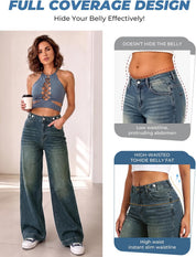 EMMIOL Women's Wide Leg Jeans Baggy Jeans High Waist Stretch Boyfriend Denim Pants Vintage Trousers with Pocket