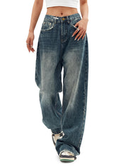 EMMIOL Women Baggy Jeans High Waist Boyfriend Streetwear Vintage Jeans Wide Leg Denim Pants