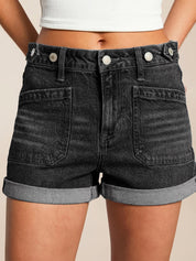 EMMIOL Women Jean Shorts Mid Rise Stretchy Summer Denim Shorts | Adjustable Waist,Cuffed Hem,Jean Shorts with Pockets,Stretch Soft Fabric,Going out,Daily Casual Wear,Back to School