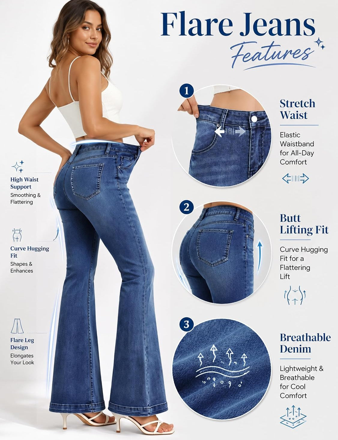 EMMIOL Women Bootcut Jeans Flare Jeans Mid-High Waisted Stretchy Jeans Trendy 90s Denim Pants