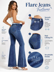 EMMIOL Women Bootcut Jeans Flare Jeans Mid-High Waisted Stretchy Jeans Trendy 90s Denim Pants