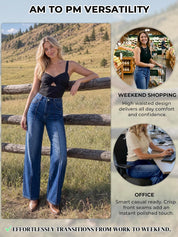EMMIOL Straight Leg Jeans for Women High Waisted Petite Wide Leg Jeans | Baggy Jeans, Front Seamed, Petite Jeans for Women, Straight Leg, Stretchy Denim Pants with Pockets, High Rise