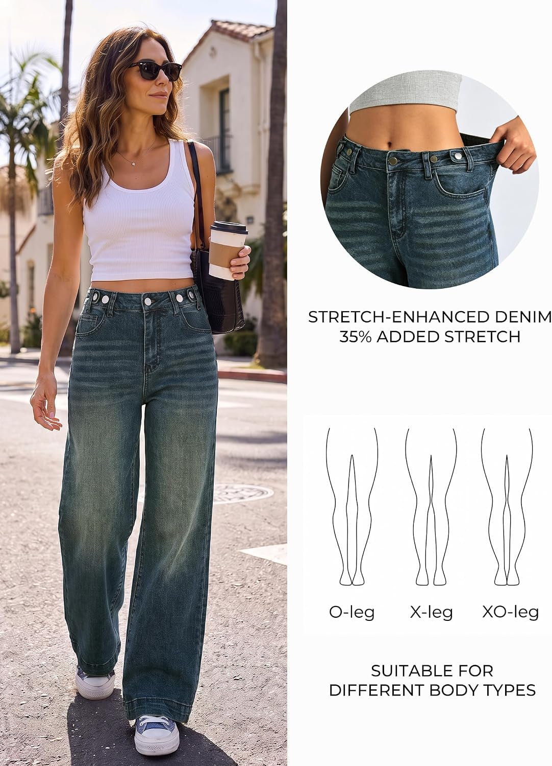 EMMIOL Women's Wide Leg Jeans Baggy Jeans High Waist Stretch Boyfriend Denim Pants Vintage Trousers with Pocket