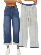 EMMIOL Womens Jeans Straight Leg,Mid-High Rise Baggy Denim Pants,Boyfriend Wide Leg,Loose Fit with Pocket,Runs Small; Size Up