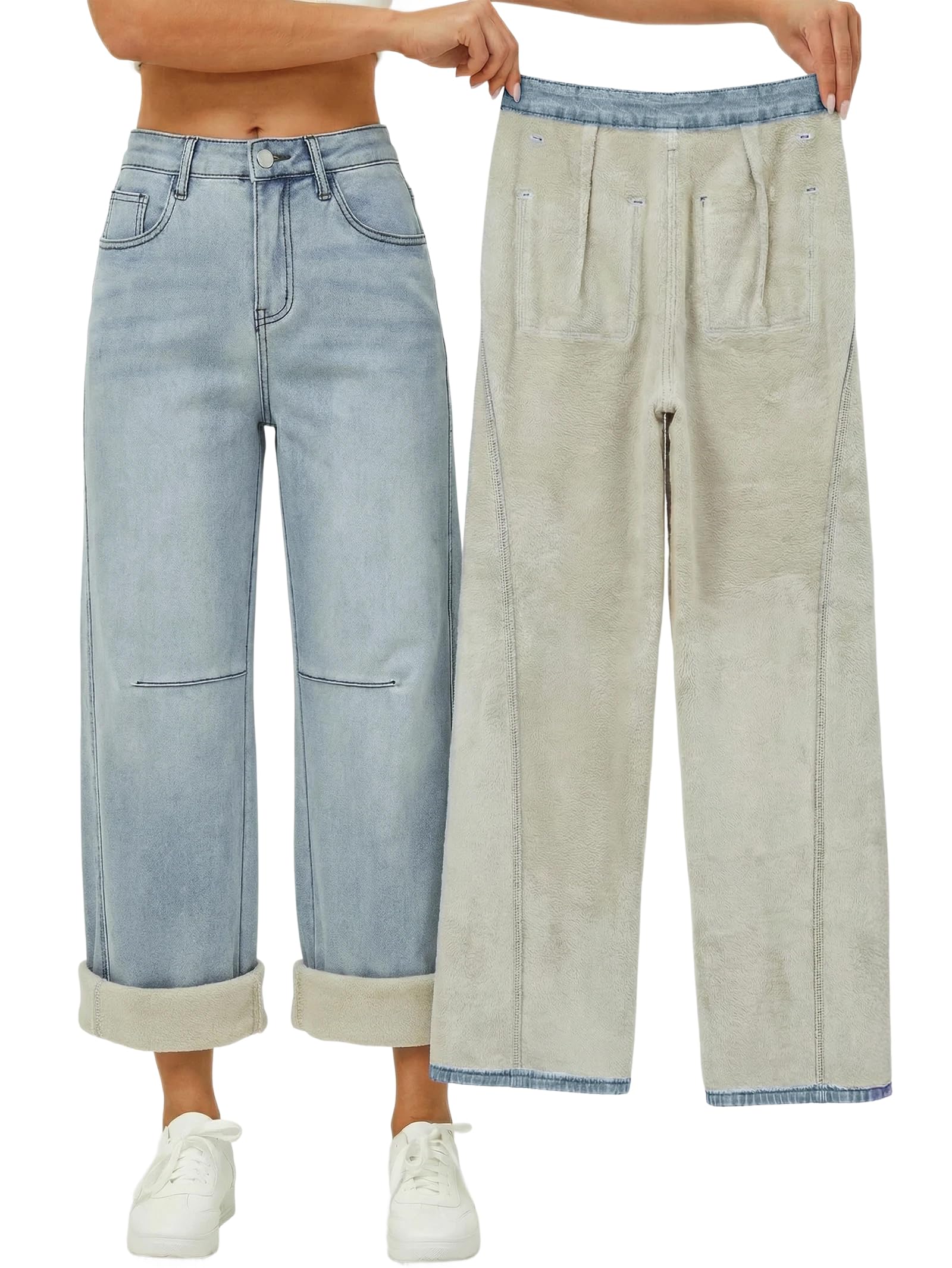 EMMIOL Womens Jeans Straight Leg,Mid-High Rise Baggy Denim Pants,Boyfriend Wide Leg,Loose Fit with Pocket,Runs Small; Size Up