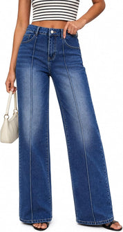 EMMIOL Straight Leg Jeans for Women High Waisted Petite Wide Leg Jeans | Baggy Jeans, Front Seamed, Petite Jeans for Women, Straight Leg, Stretchy Denim Pants with Pockets, High Rise