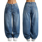 Women 90s Vintage Hip Hop Baggy Mid Waist Jeans
