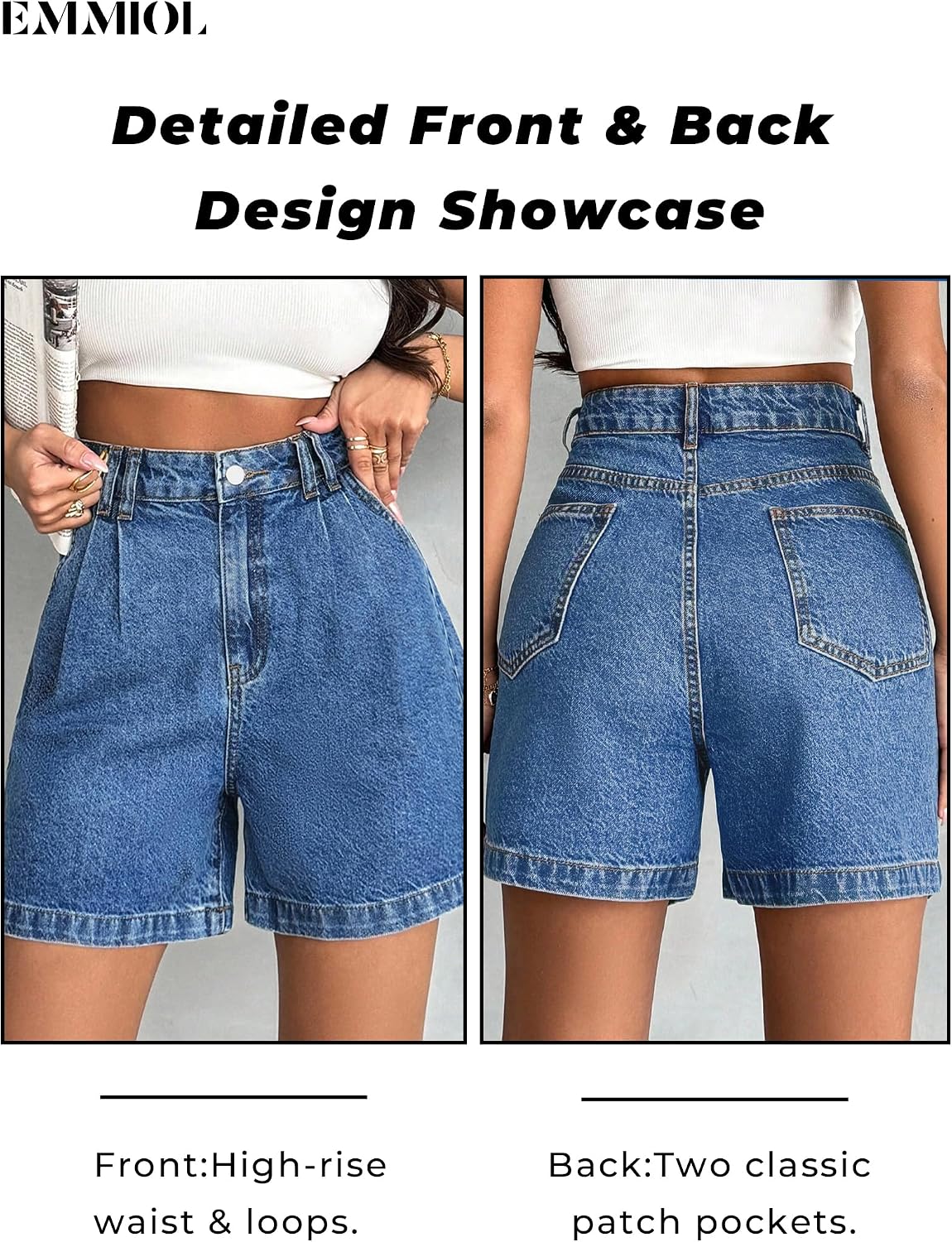 EMMIOL Jean Shorts for Women High Waisted Wide Leg Stretchy Denim Shorts | Casual Summer Jorts with Pockets, Lightweight Cotton Shorts for Vacation Beach Outfits