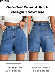 EMMIOL Jean Shorts for Women High Waisted Wide Leg Stretchy Denim Shorts | Casual Summer Jorts with Pockets, Lightweight Cotton Shorts for Vacation Beach Outfits