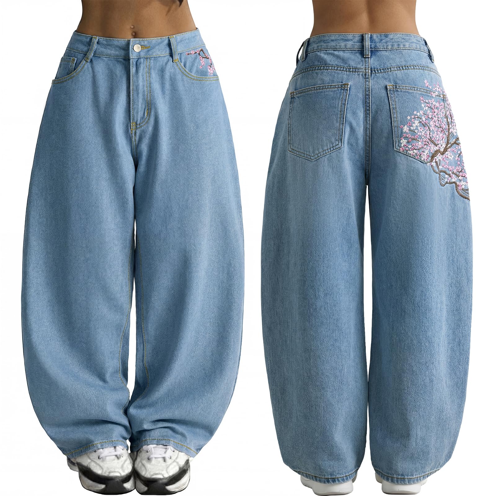 EMMIOL Women Boyfriends Hip Hop 90s Vintage Baggy Jeans Loose Denim Pants Mid Waist Jeans