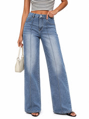 EMMIOL Straight Leg Jeans for Women High Waisted Petite Wide Leg Jeans | Baggy Jeans, Front Seamed, Petite Jeans for Women, Straight Leg, Stretchy Denim Pants with Pockets, High Rise