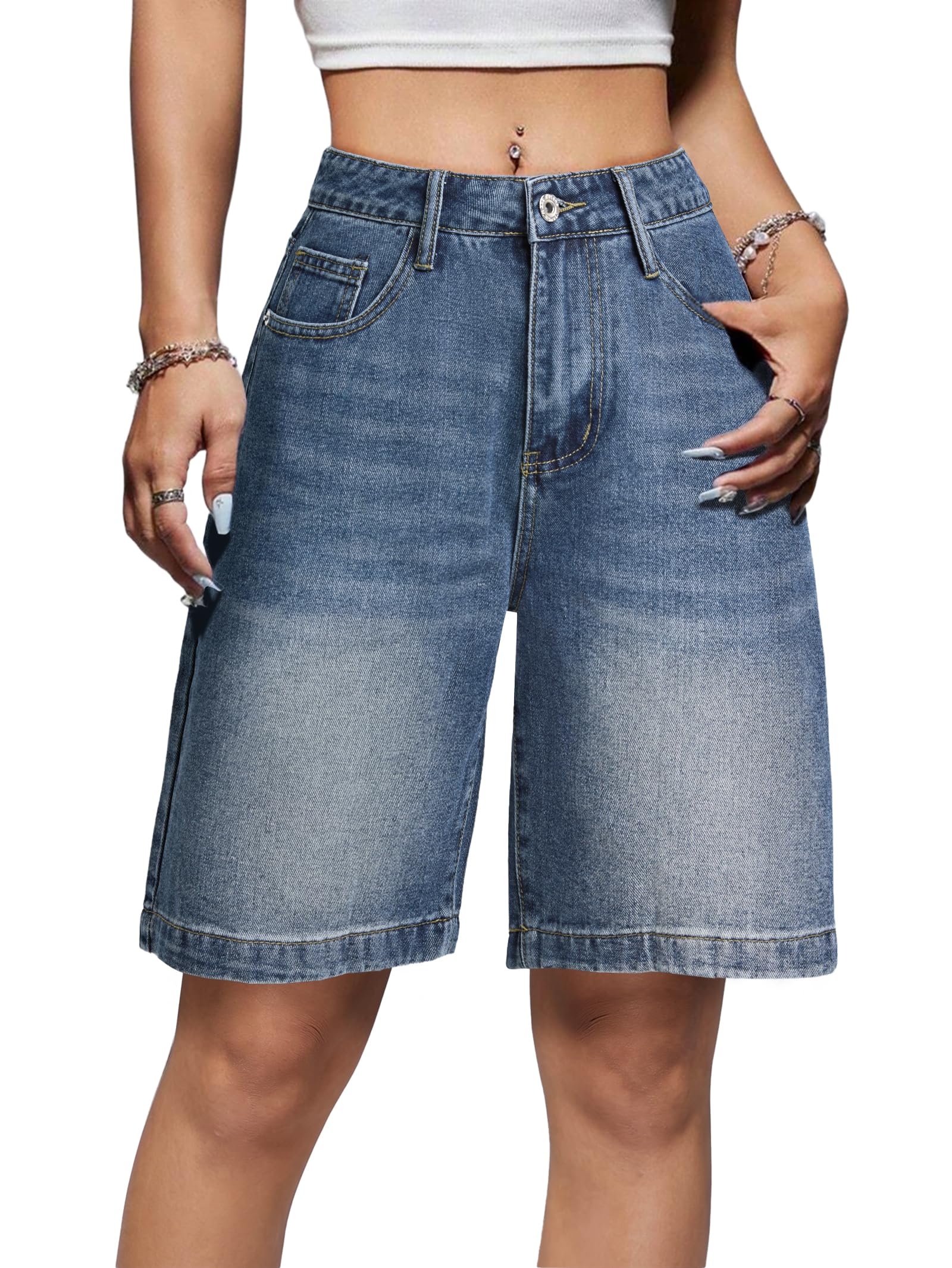 EMMIOL Women Jorts Baggy Jeans Shorts High Waisted Denim | Knee Length Y2K Bermuda Shorts Summer Hot Short Pants Streetwear