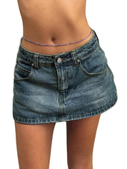 EMMIOL Jean Skirts for Women Mid Rise Summer Denim Skirt with Undershorts | Trendy Y2k Clothes Cotton-blend Denim Mini Skirt with Built-in Undershorts, Parties, Festivals, Dates, Vacations