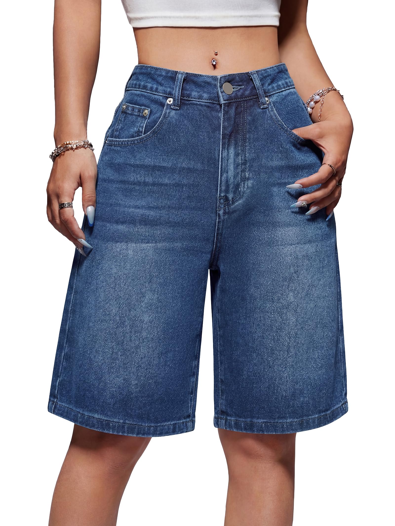 EMMIOL Women Jorts Wide Leg Jeans High Waisted Denim Bermuda Shorts | Knee Length,Casual Daily Wear,Trendy Outfits Summer Hot Short Pants 90S Streetwear with Pocket