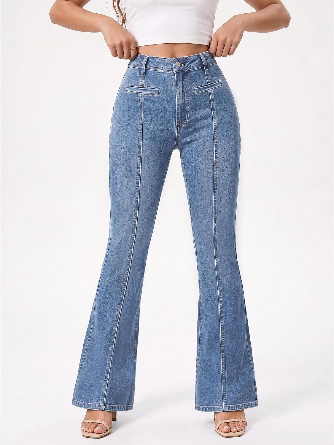 EMMIOL Jeans for Women High Waisted Women's Jeans with Star Patches, Vintage Y2K Denim Pants,Flare Style