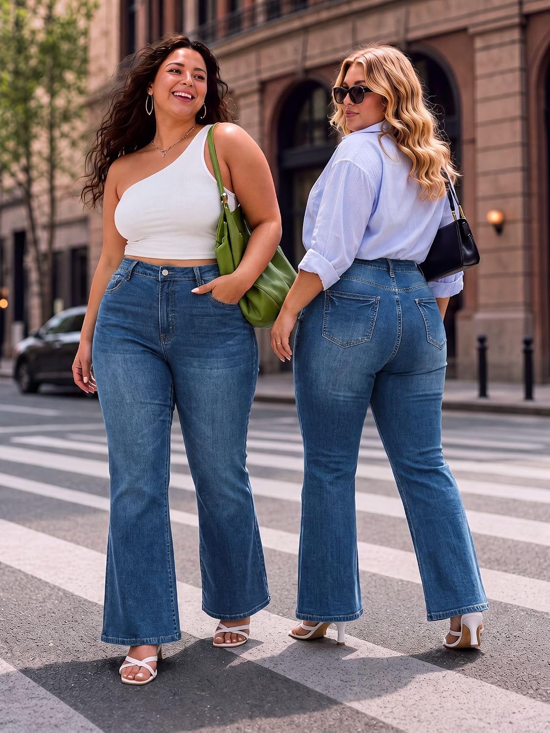 EMMIOL Flare Jeans for Women High Waisted Women's Stretch Bootcut Jeans | Plus Size Bell Bottom Denim Pants with Pockets,Y2K Look,Ripped Design
