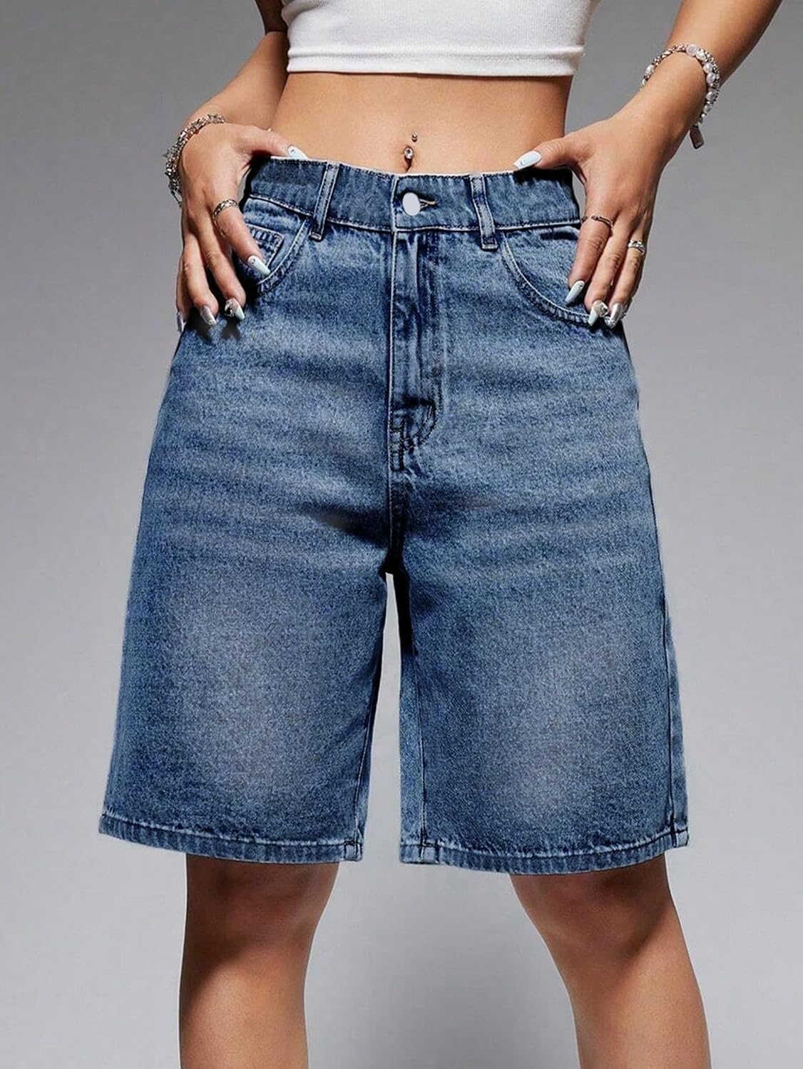 EMMIOL Women Jorts Wide Leg Jeans High Waisted Denim Bermuda Shorts | Knee Length,Casual Daily Wear,Trendy Outfits Summer Hot Short Pants 90S Streetwear with Pocket