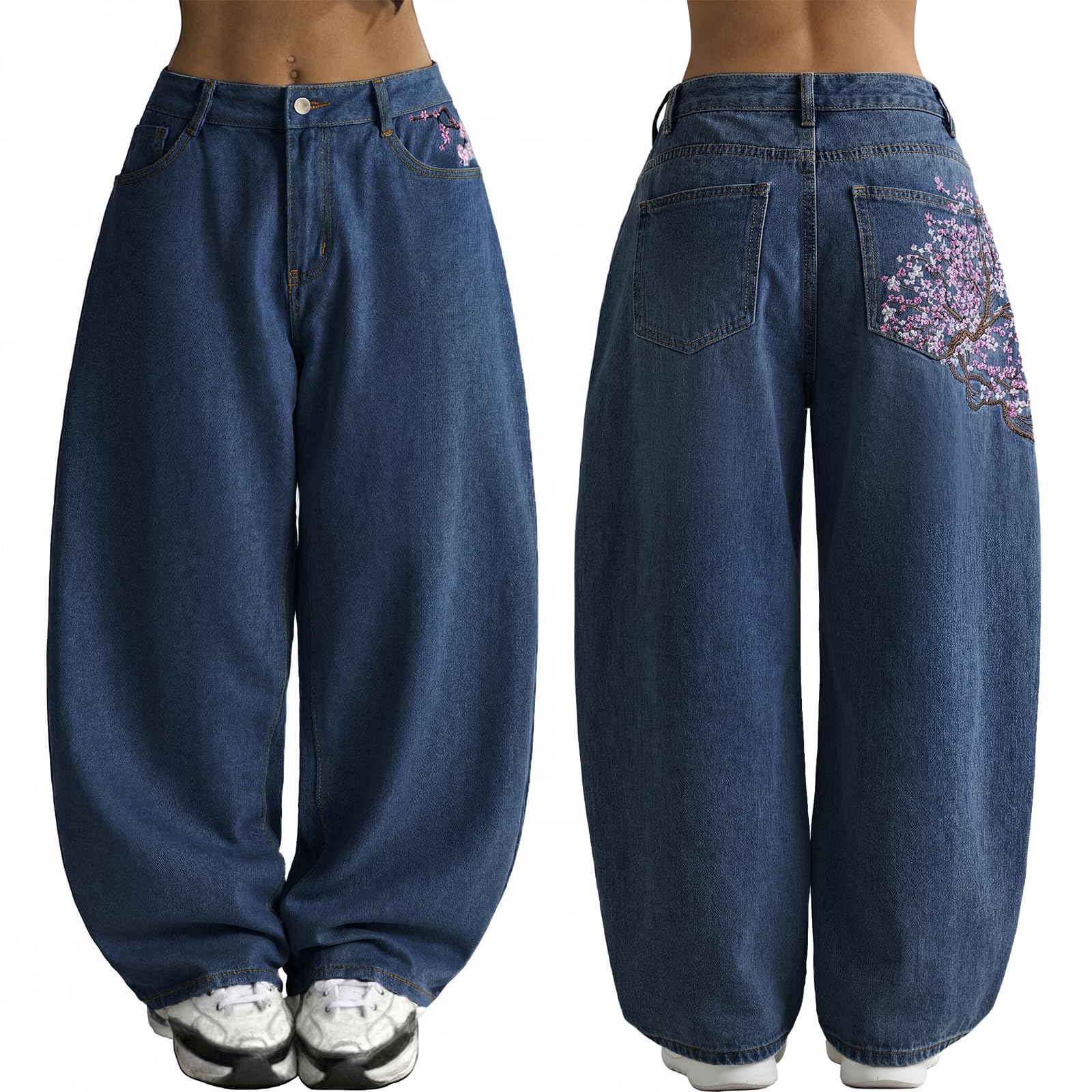 EMMIOL Women Boyfriends Hip Hop 90s Vintage Baggy Jeans Loose Denim Pants Mid Waist Jeans