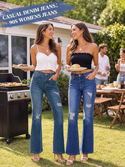 Women's Ripped Stretch Bootcut Denim Pants