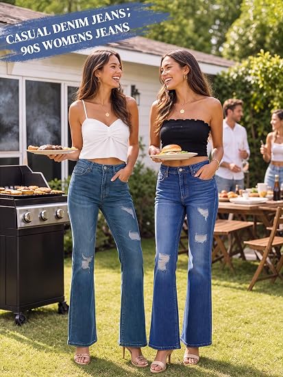 Women's Ripped Stretch Bootcut Denim Pants