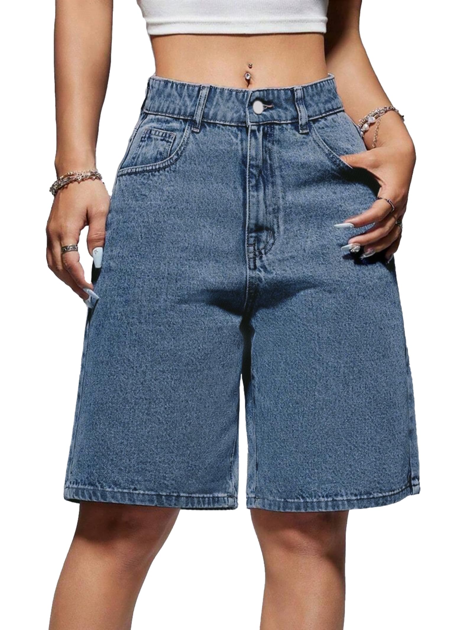 EMMIOL Women Jorts Wide Leg Jeans High Waisted Denim Bermuda Shorts | Knee Length,Casual Daily Wear,Trendy Outfits Summer Hot Short Pants 90S Streetwear with Pocket