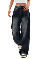 EMMIOL Women Baggy Jeans High Waist Boyfriend Streetwear Vintage Jeans Wide Leg Denim Pants