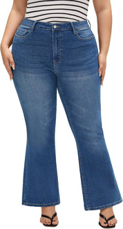 EMMIOL Flare Jeans for Women High Waisted Women's Stretch Bootcut Jeans | Plus Size Bell Bottom Denim Pants with Pockets,Y2K Look,Ripped Design