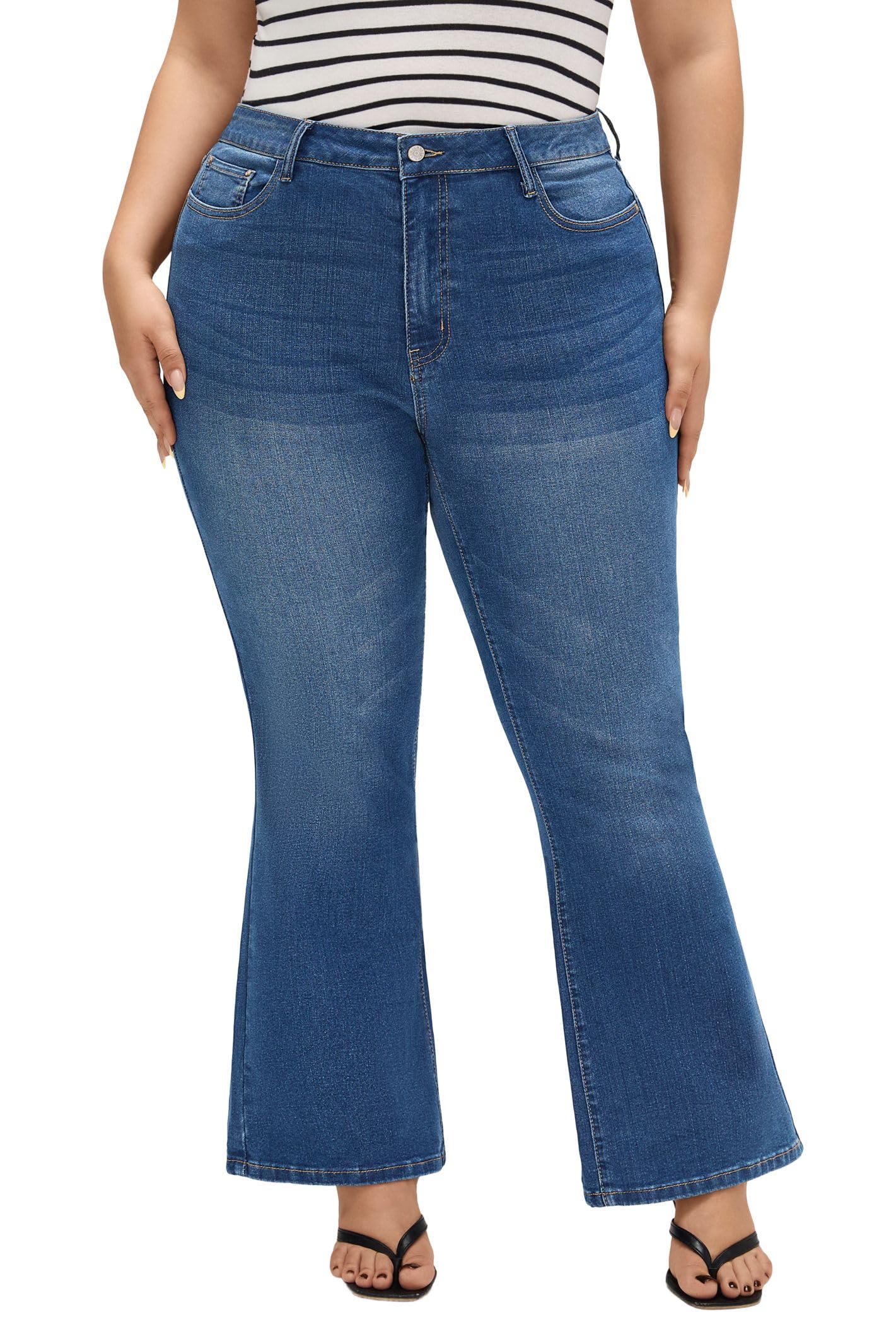 EMMIOL Flare Jeans for Women High Waisted Women's Stretch Bootcut Jeans | Plus Size Bell Bottom Denim Pants with Pockets,Y2K Look,Ripped Design