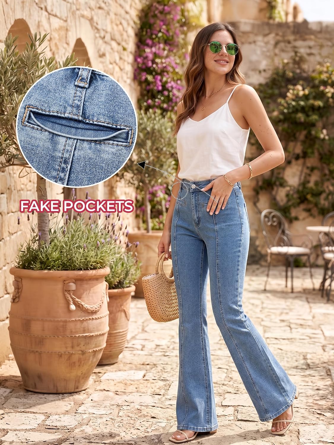 EMMIOL Jeans for Women High Waisted Women's Jeans with Star Patches, Vintage Y2K Denim Pants,Flare Style