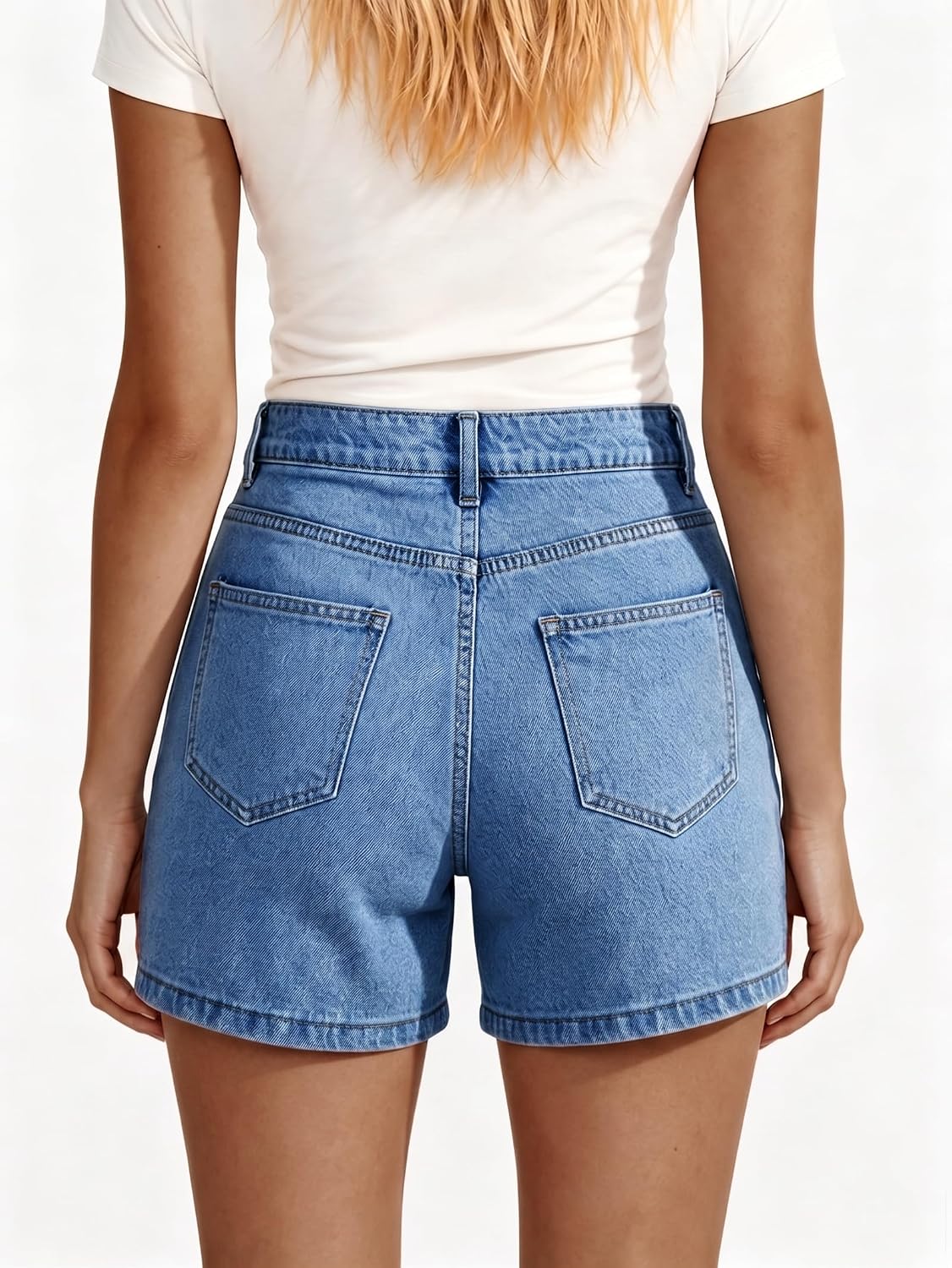 EMMIOL Jean Shorts Womens High Waisted Stretchy Jorts Summer | Vintage Button Y2K Denim Short Mid Length Casual Basic Solid Jeans Outfits with Front and Back Pockets