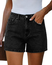 EMMIOL Jean Shorts Womens High Waisted Stretchy Jorts Summer | Vintage Button Y2K Denim Short Mid Length Casual Basic Solid Jeans Outfits with Front and Back Pockets