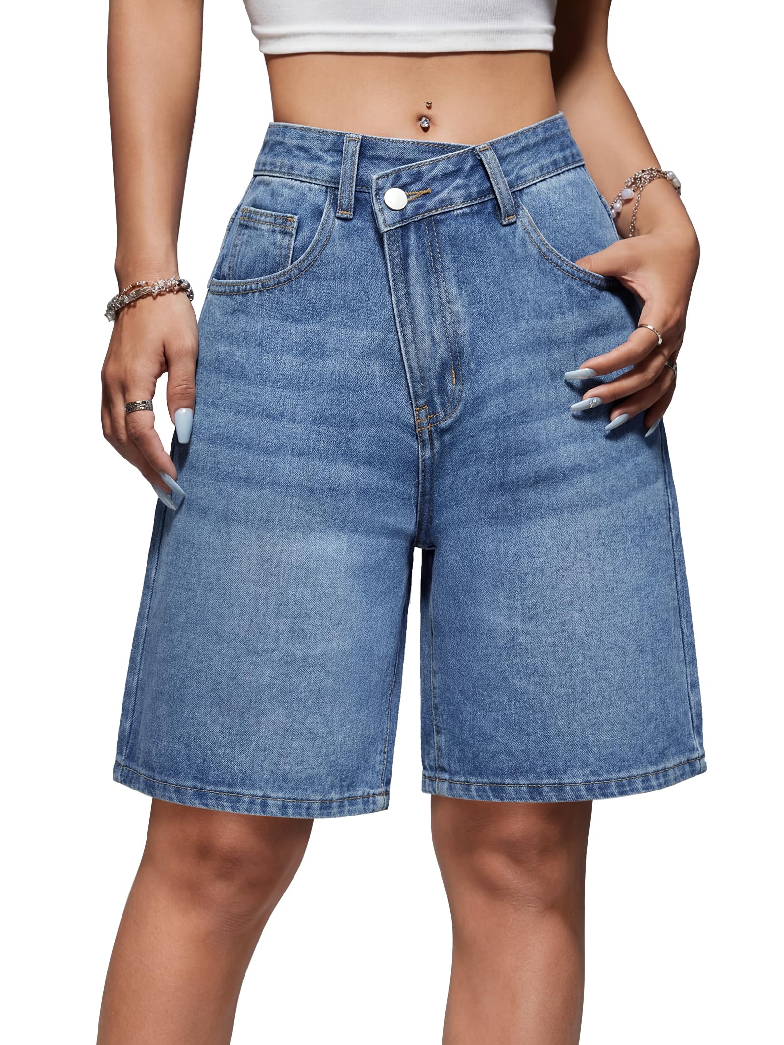 EMMIOL Women Jorts Baggy Jeans Shorts High Waisted Denim | Knee Length Y2K Bermuda Shorts Summer Hot Short Pants Streetwear