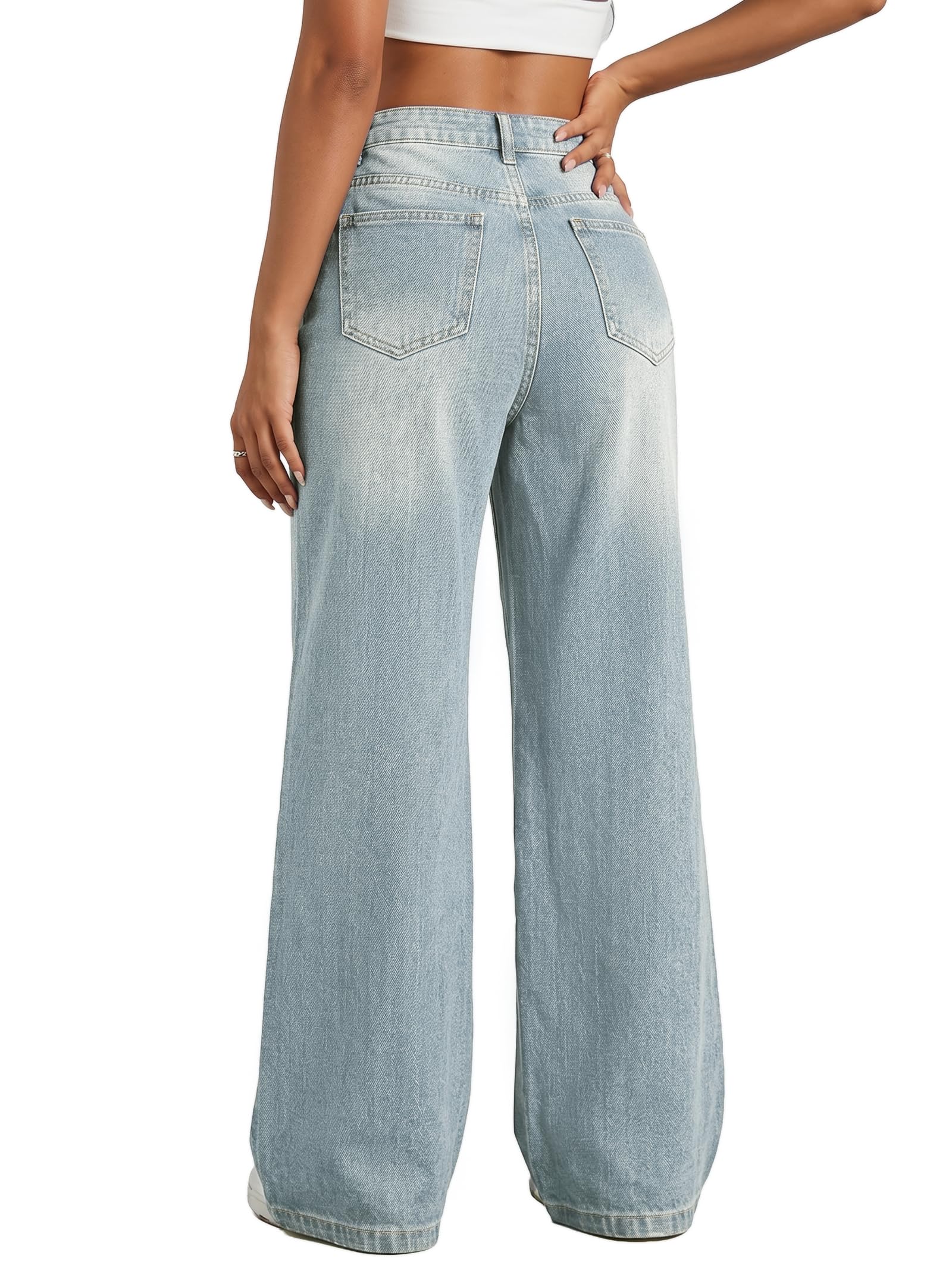 EMMIOL Women Baggy Jeans High Waist Boyfriend Streetwear Vintage Jeans Wide Leg Denim Pants