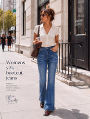 EMMIOL Women Bootcut Jeans Flare Jeans Mid-High Waisted Stretchy Jeans Trendy 90s Denim Pants