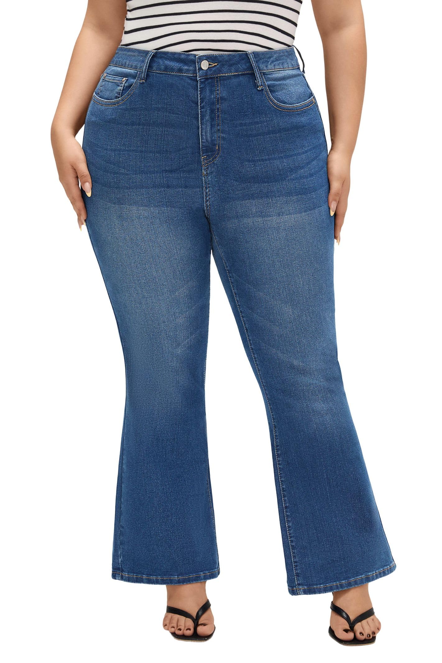 EMMIOL Flare Jeans for Women High Waisted Women's Stretch Bootcut Jeans | Plus Size Bell Bottom Denim Pants with Pockets,Y2K Look,Ripped Design