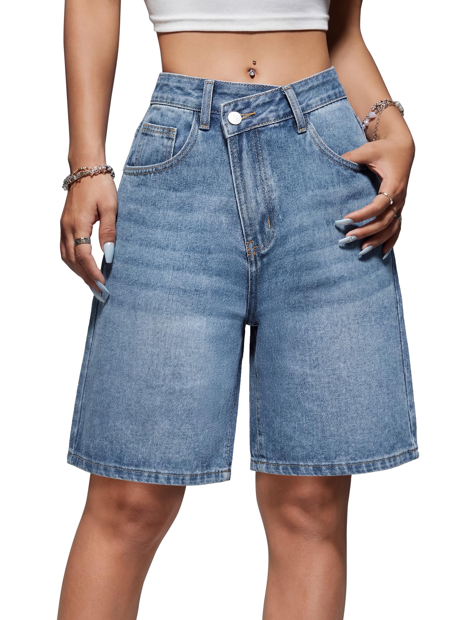 EMMIOL Women Jorts Baggy Jeans Shorts High Waisted Denim | Knee Length Y2K Bermuda Shorts Summer Hot Short Pants Streetwear