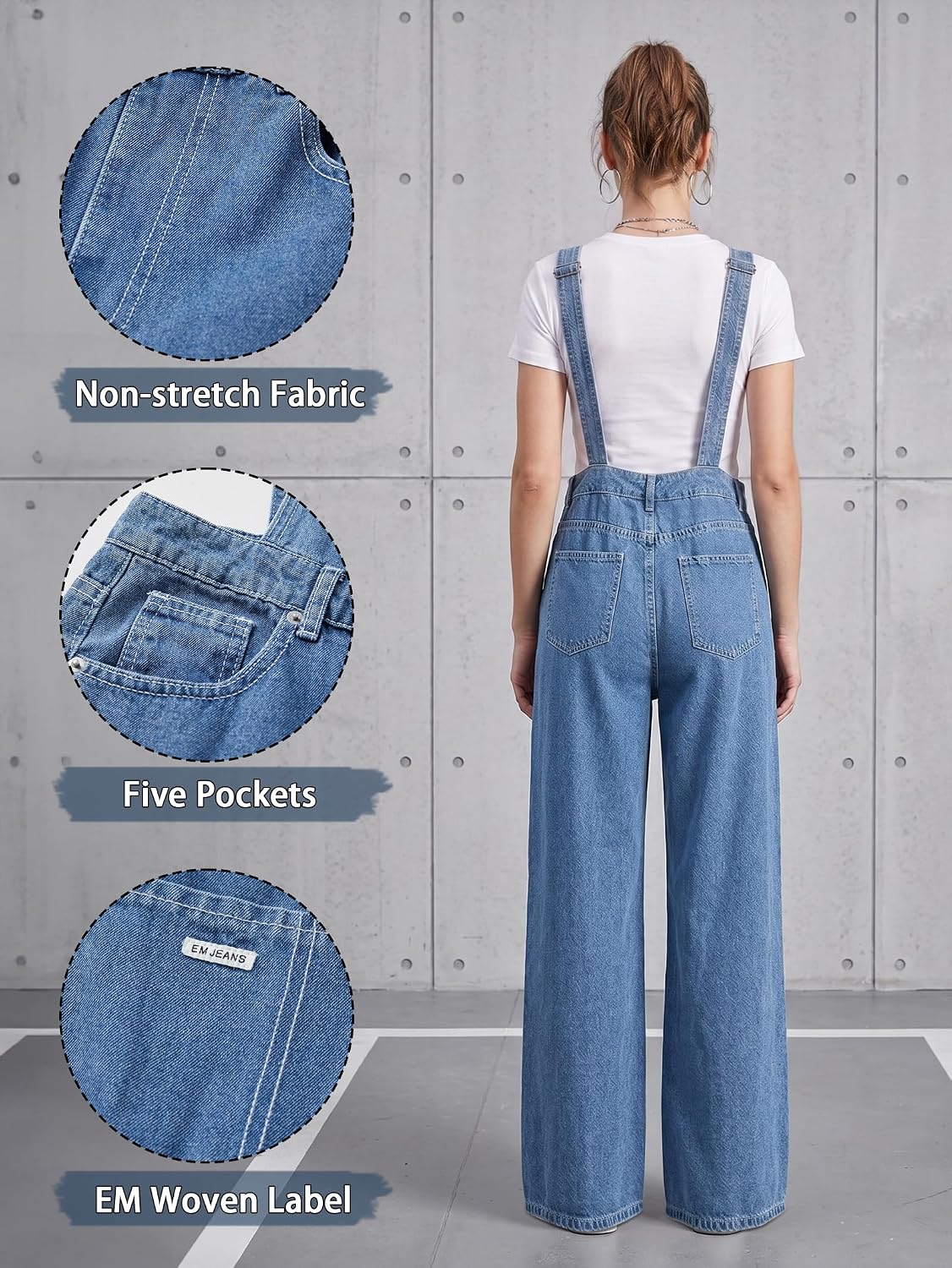 EMMIOL Women's Denim Overalls, Baggy Loose Fit Wide Leg Jumpsuit, 90s Vintage Style Overall with Adjustable Straps
