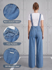 EMMIOL Women's Denim Overalls, Baggy Loose Fit Wide Leg Jumpsuit, 90s Vintage Style Overall with Adjustable Straps