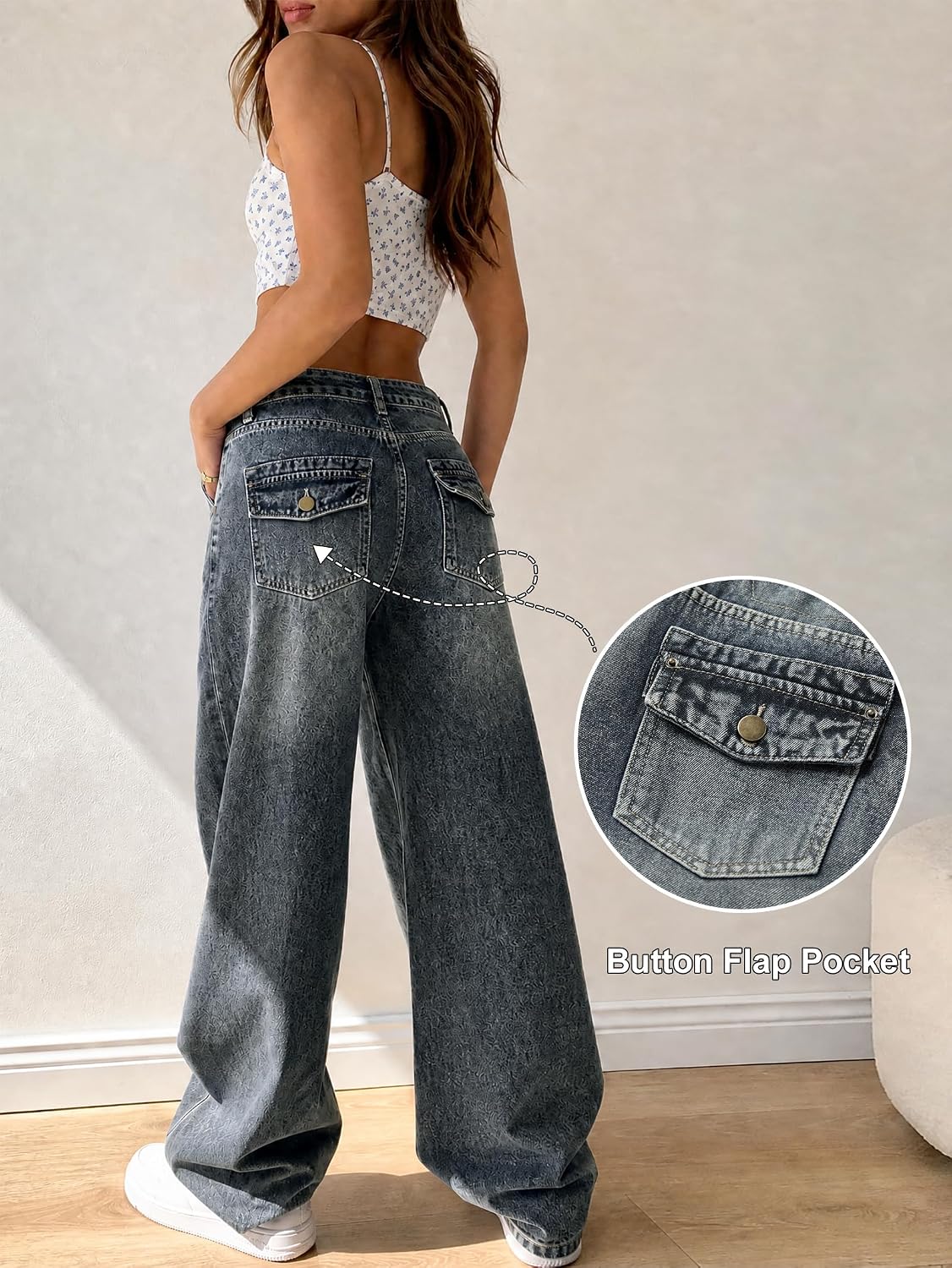 EMMIOL Baggy Jeans for Women High Waisted Womens Wide Leg Jeans Plus Size | Y2K Boyfriends Denim Pants, Casual Loose Wide Leg Jeans, Straight Leg, High Waist, 90s Vintage Baggy Pants with Pockets