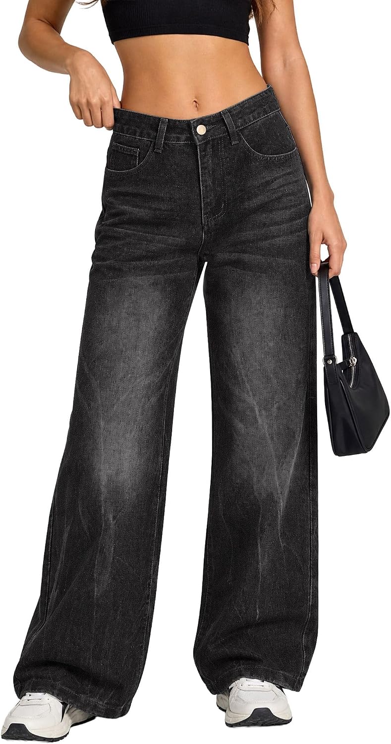 EMMIOL Baggy Jeans Women High Waisted Wide Leg Jeans | Patchwork Pockets,Y2K Boyfriend Denim Pants,Back to School Outfits for women