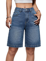 High Waisted Baggy Denim Bermuda Shorts