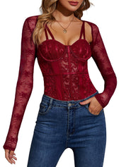 JOKELAMB Women's Lace Bolero Shrug, Sheer Floral Mesh Cropped Cardigan