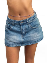 Mid Rise Denim Mini Skort